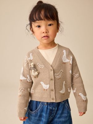 Oatmeal Goose V-Neck Cardigan