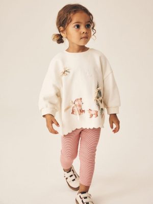Cream Christmas Embroidery Sweatshirt and Leggings Set